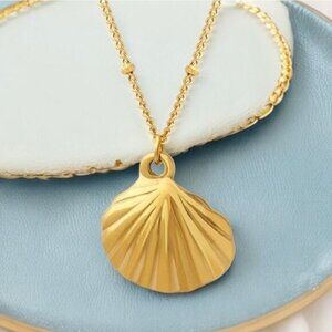 NEW 18K yellow gold plated bead chain shell pendant necklace jewelry B27A
